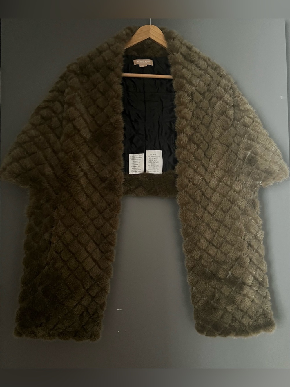 Michael Kors Collection Olive Green Quilted Faux-Fur Wrap Jacket